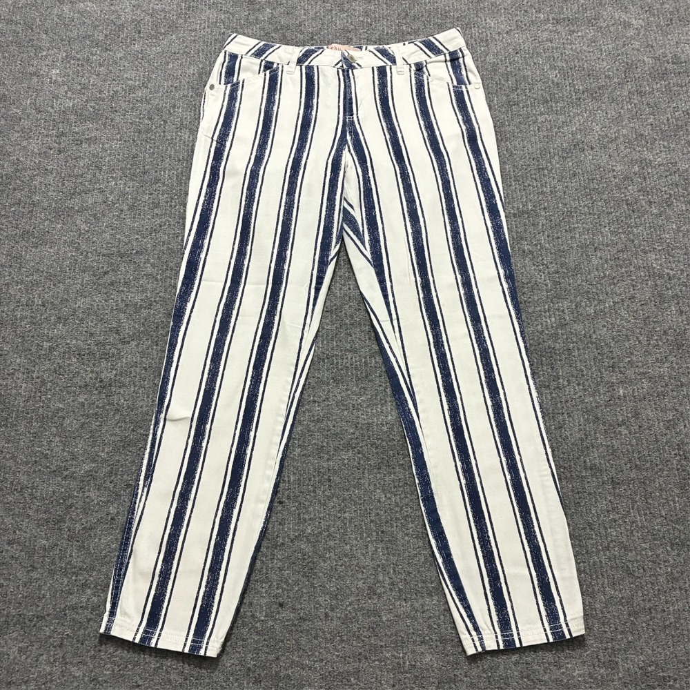 Philosophy Womens Pants Size 12 White Blue Striped Straight Leg Mid‎ Rise